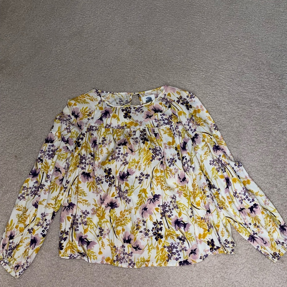 Old Navy Women's WHITE YELLOW PURPLE SMALL LONG SLEEVE T SHIRT BLOUSE